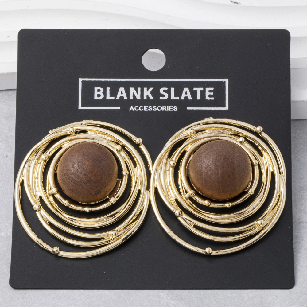 Orbit Ring Wood Bead Stud Earrings