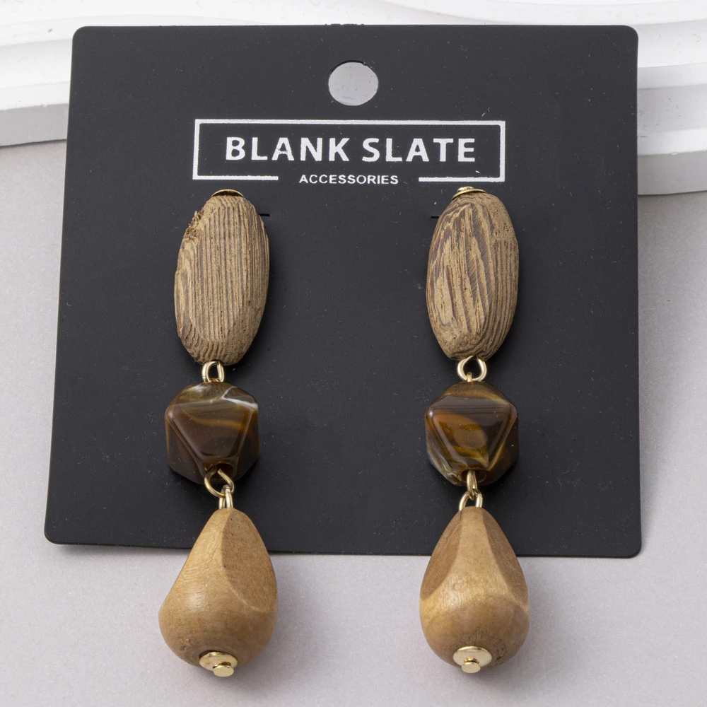 Wood And Resin Bead Linear Drop Earrings