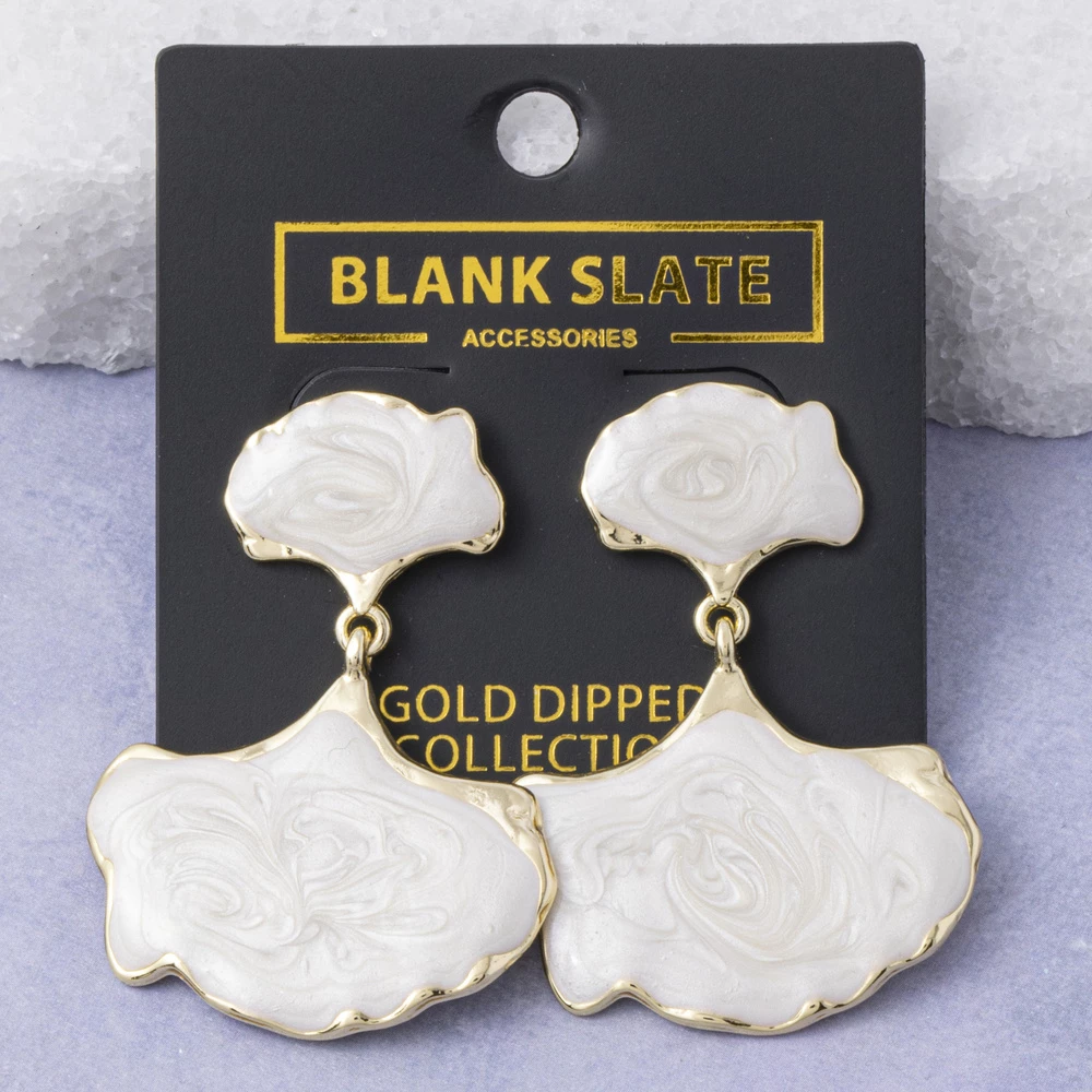 Gold Dipped Enamel Ginkgo Fan Drop Earrings
