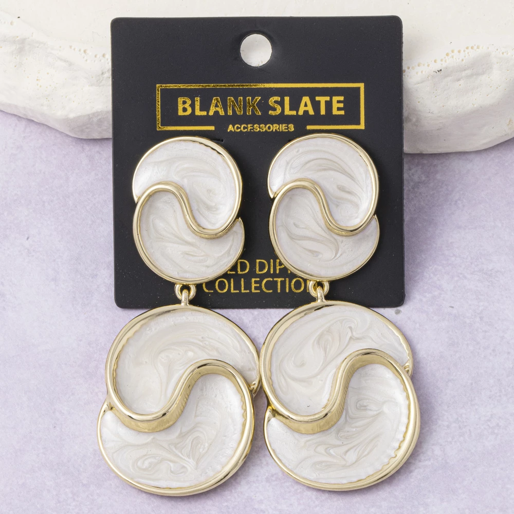 Gold Dipped Enamel Swirl Disc Drop Earrings