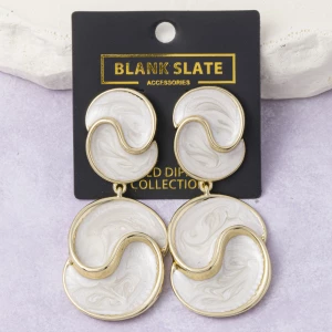 Gold Dipped Enamel Swirl Disc Drop Earrings