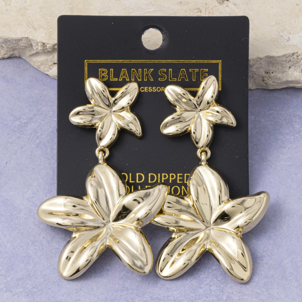 Gold Dipped Puffed Flower Drop Earrings