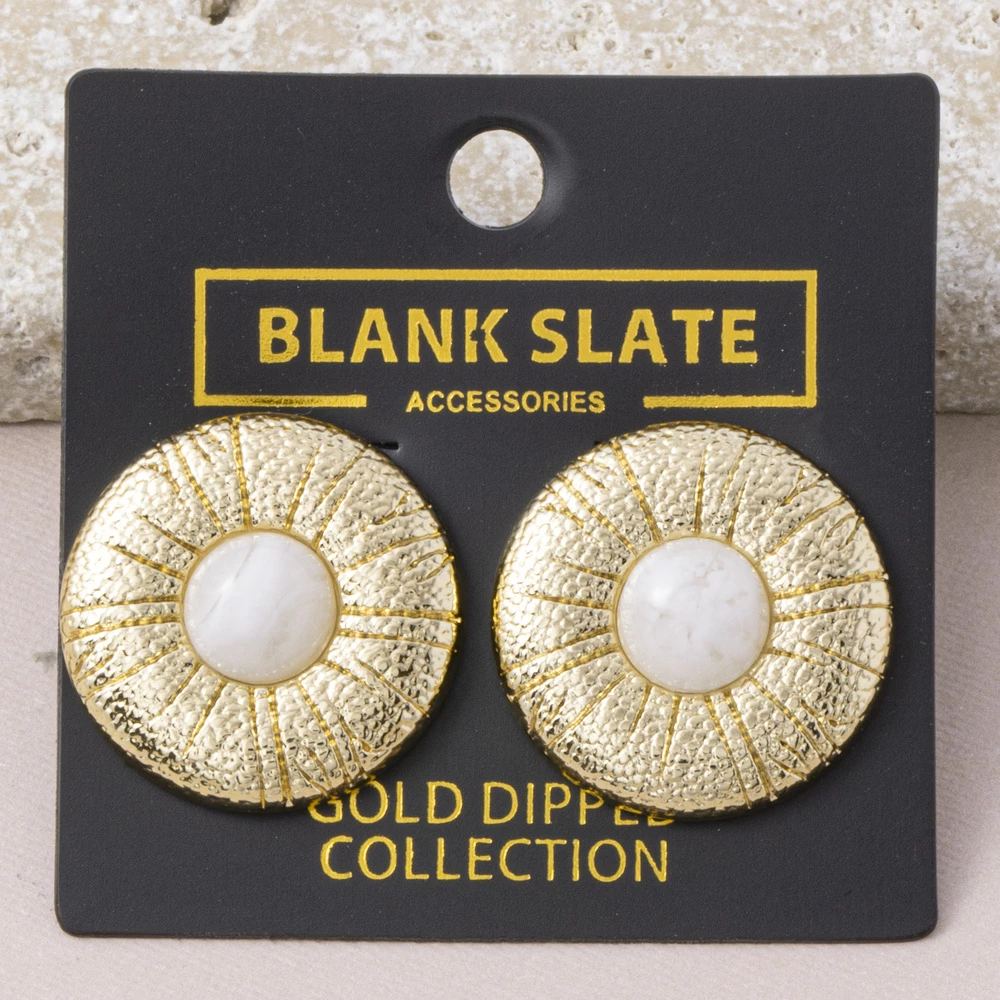 Gold Dipped Sunburst Dome Stone Stud Earrings