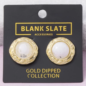 Gold Dipped Round Stone Cabochon Earrings