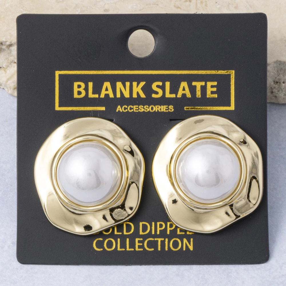 Gold Dipped Pearl Dome Button Stud Earrings