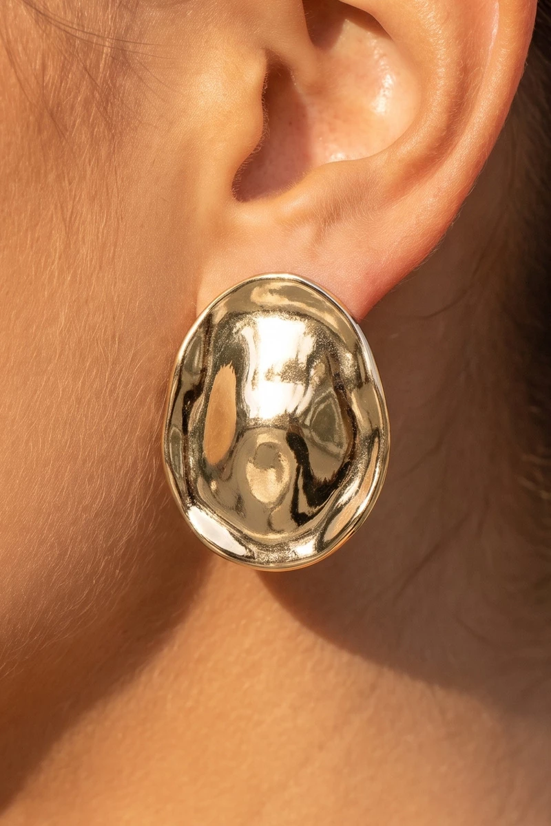 Gold Dipped Puffed Oval Dome Stud Earrings
