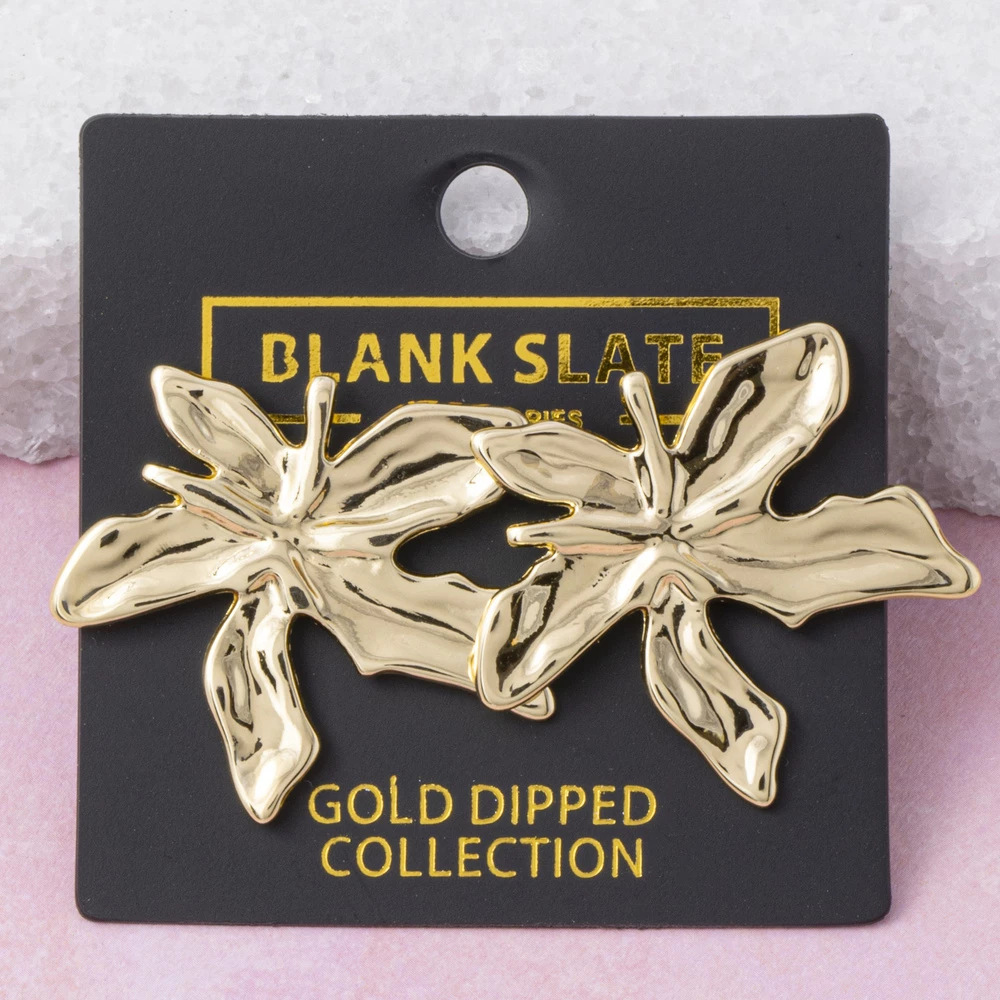 Gold Dipped Sculpted Orchid Flower Stud Earrings
