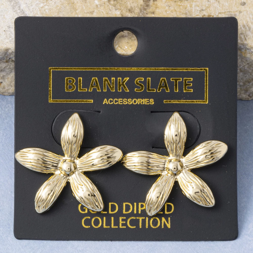 Gold Dipped Textured Petal Flower Stud Earrings