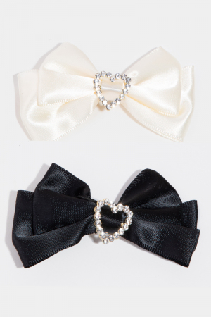 2Pc Rhinestone Heart Satin Bowtie Hair Clips