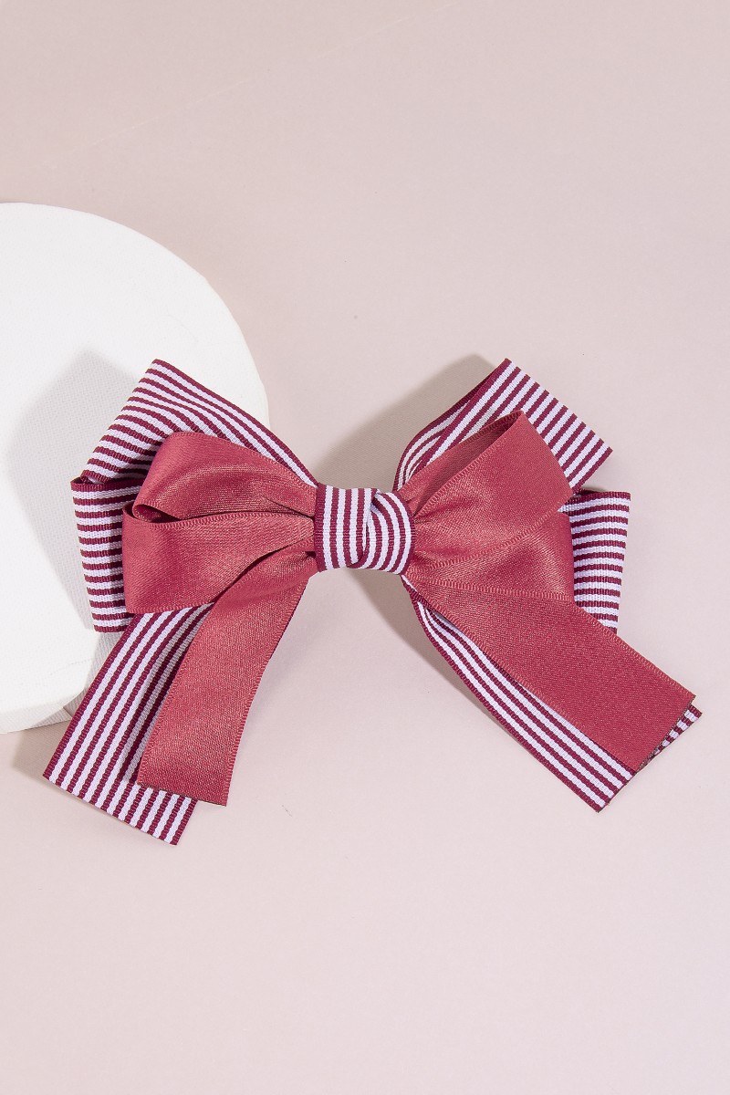 Striped Pattern Ribbon Bow Tie Hair Clip