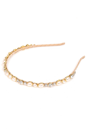 Thin Rhinestone And Pearl Studded Headband