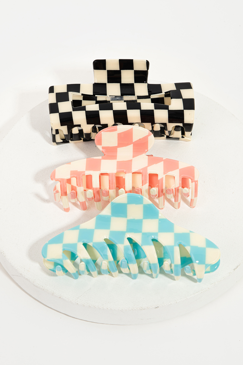 Three Piece Checkered Hair Clips Set
