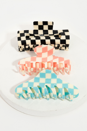 Three Piece Checkered Hair Clips Set