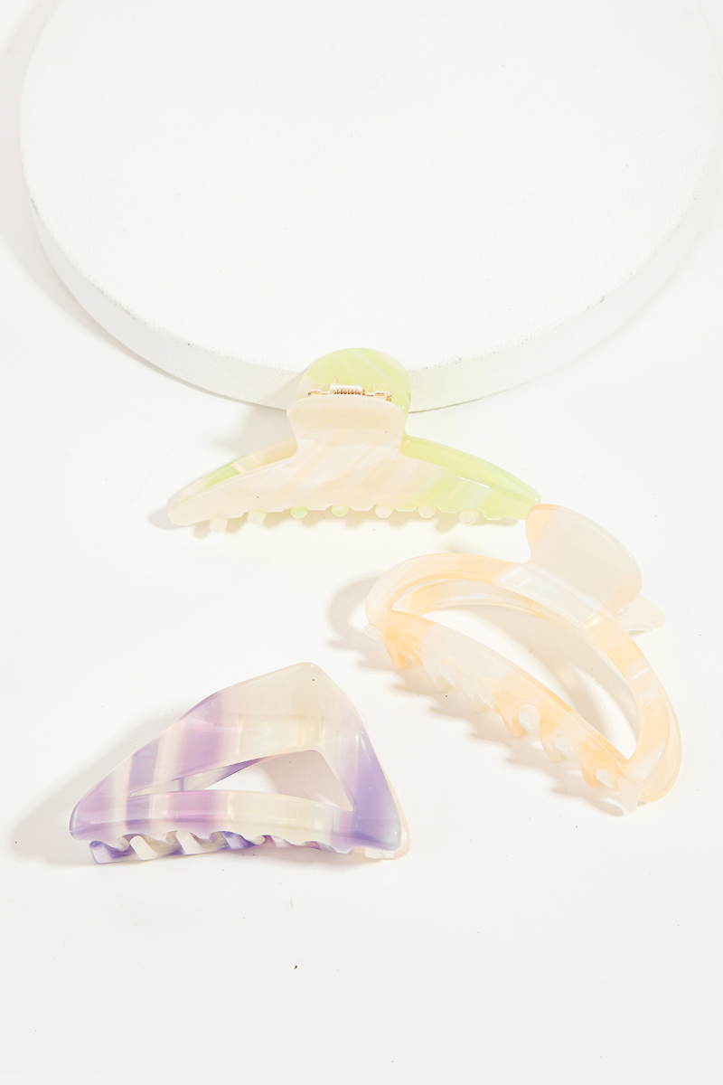 Three Piece Striped Pattern Acetate Hair Claw Set