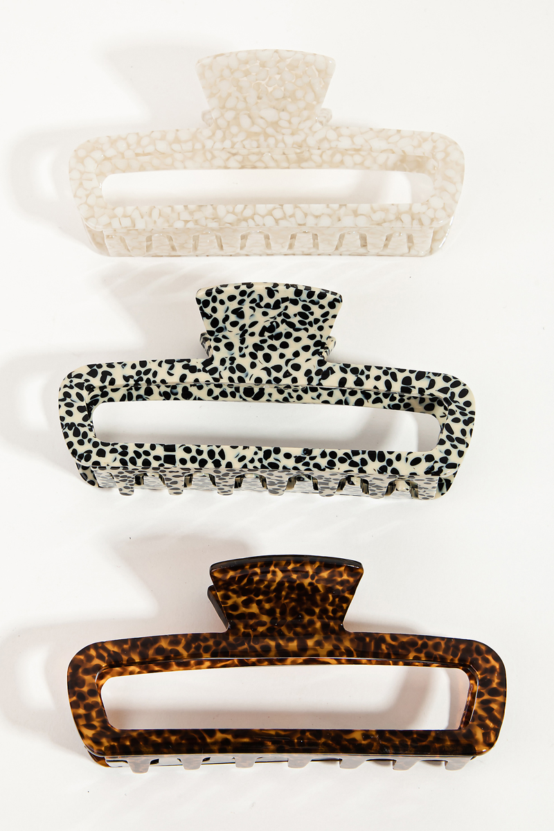 Assorted Acetate Pattern Rectangle Hair Claw Set