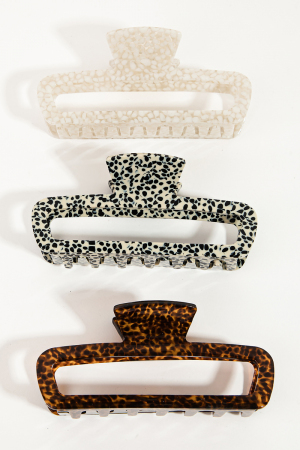 Assorted Acetate Pattern Rectangle Hair Claw Set
