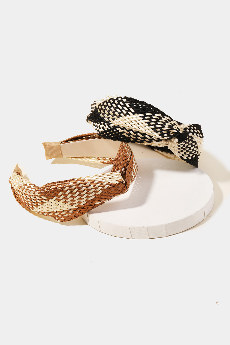 Two Tone Basket Weave Twist Headband Set