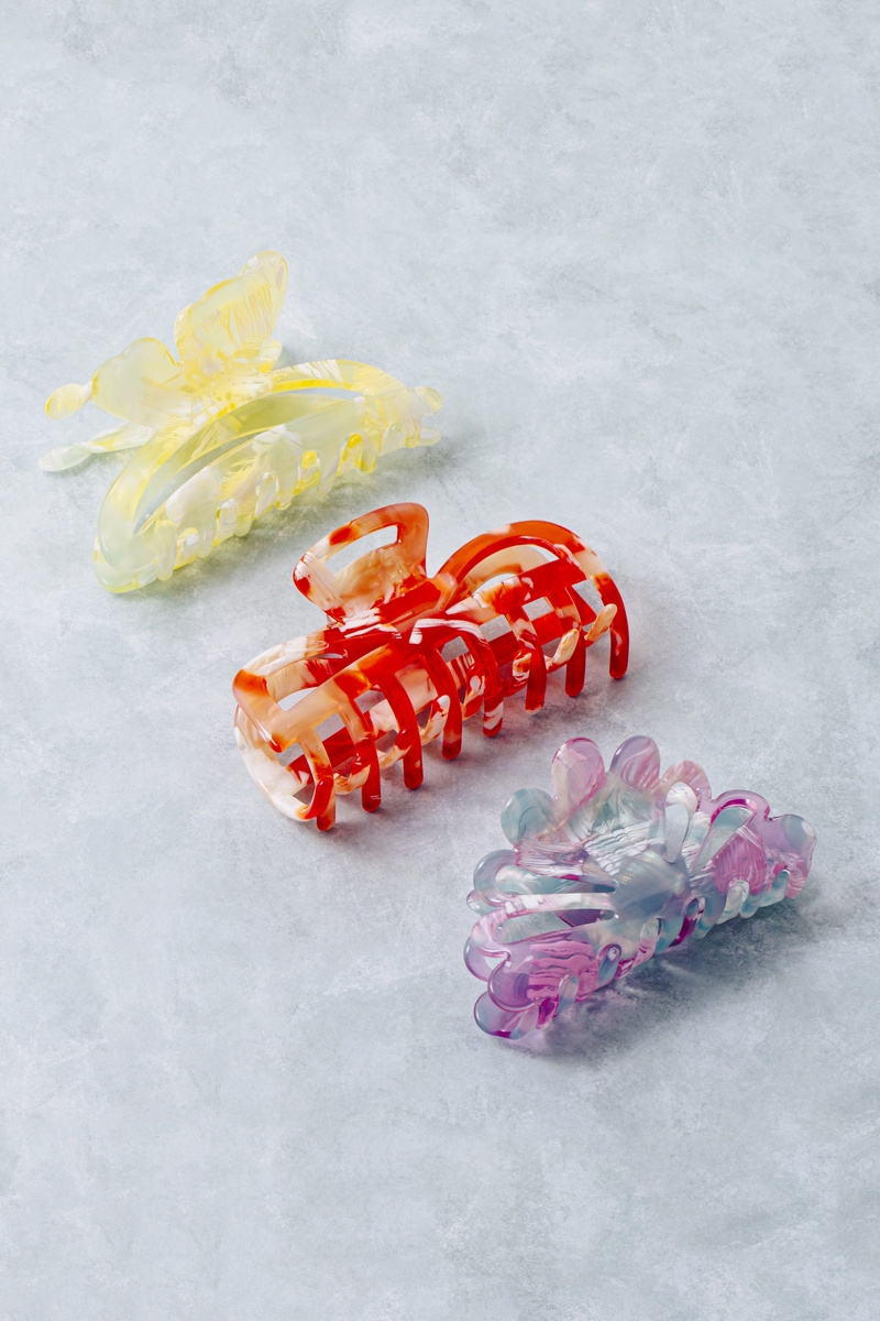 3 Piece Butterfly And Bubble Acetate Hair Claw Set