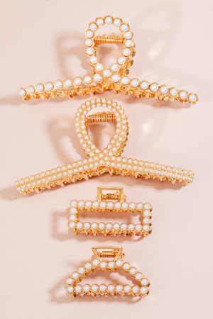 Pearl Pave Assorted Hair Claw Set