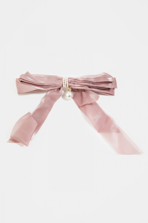 Black Pearl Bead Ribbon Bow Hair Clip