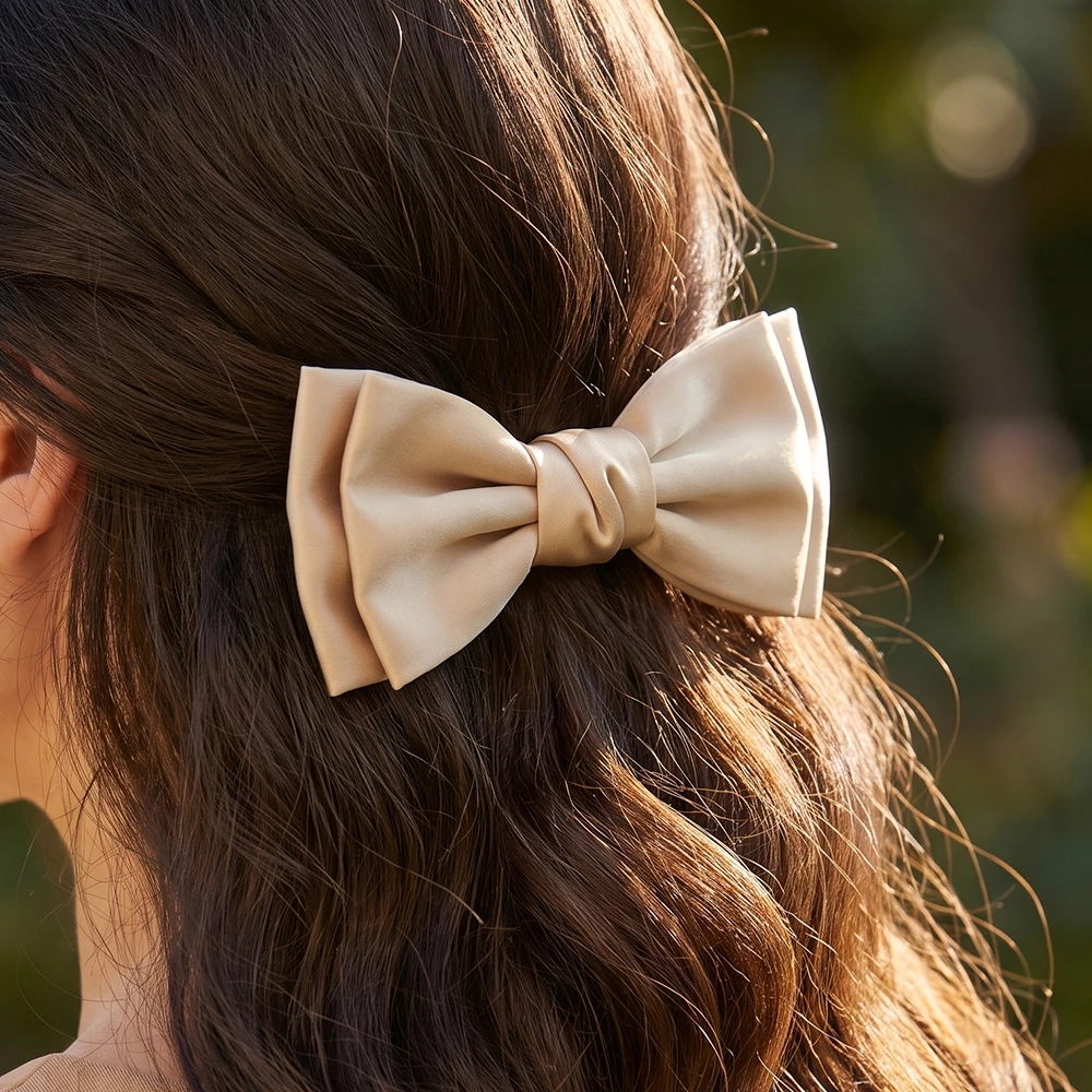 Double Layer Satin Bow Barrette Hair Clip