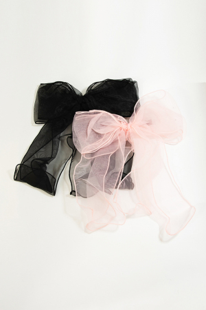 Black And Pink Sheer Ribbon Bow Hair Claw