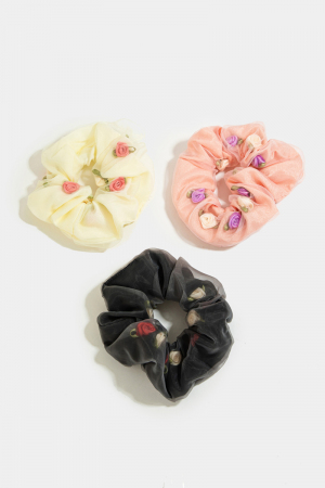 Three Piece Rose Print Scrunchie Set