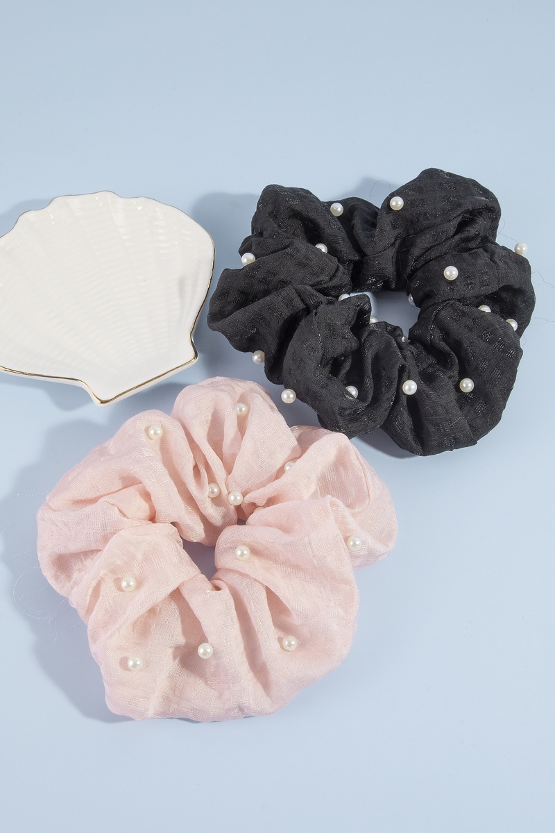 Pearl Studded Scrunchie Set Of Two