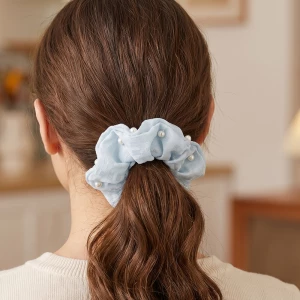 Two Piece Pearl Studded Textured Scrunchie Set