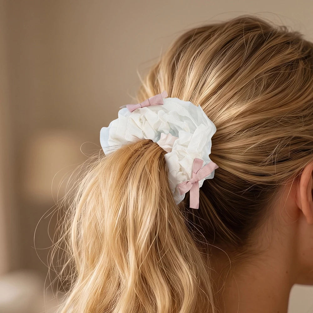 Sheer Organza Scrunchie Set With Satin Bows