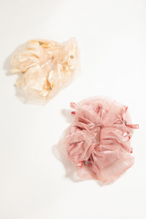 Rhinestone Ribbon Bow Hair Scrunchie Set