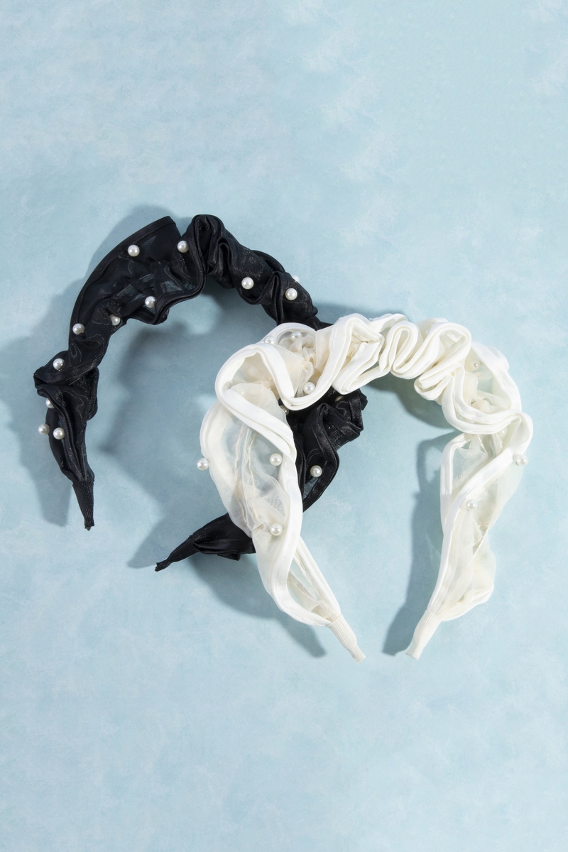 Shimmer Ruffle Pearl Stud Wide Headband