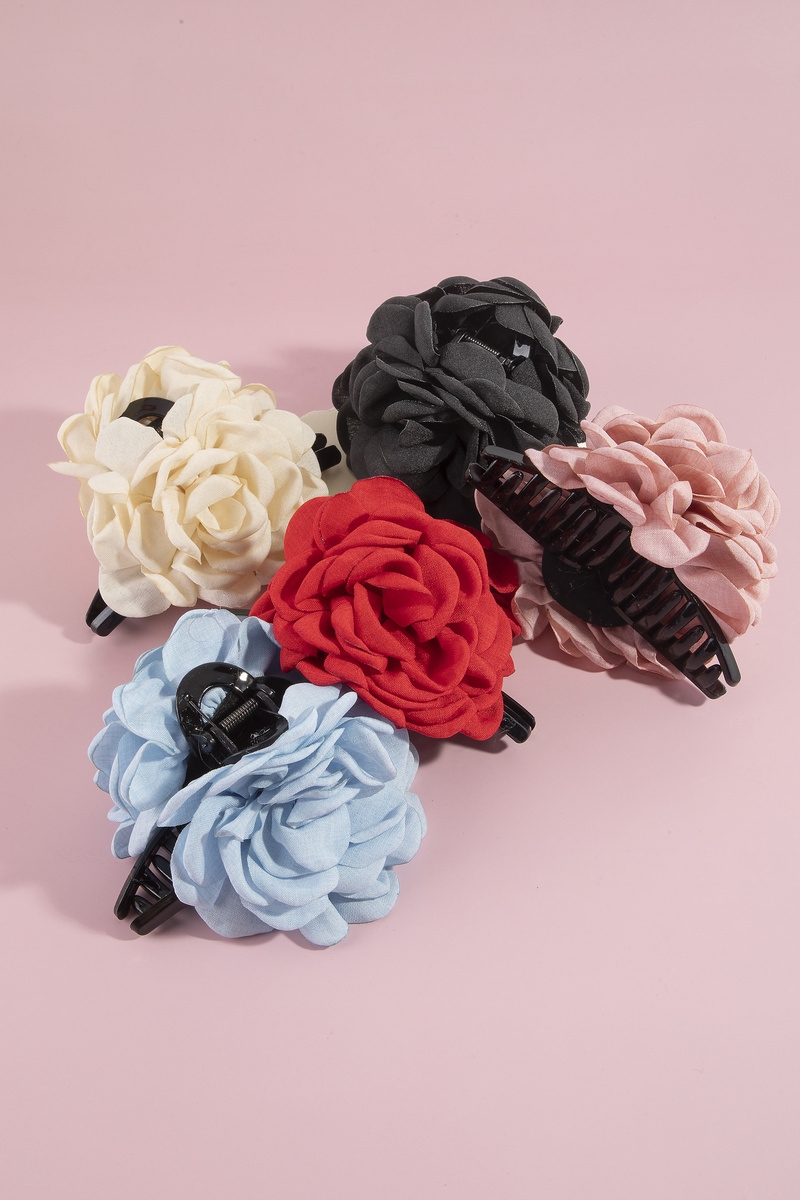 Fabric Floral Rose Oversized Claw Hair Clip