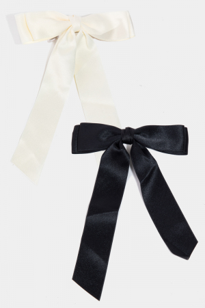 2Pc Long Satin Ribbon Bow Hair Clips
