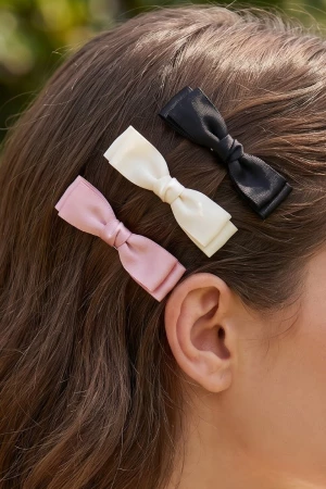 3Pc Simple Ribbon Bow Hair Claw Set