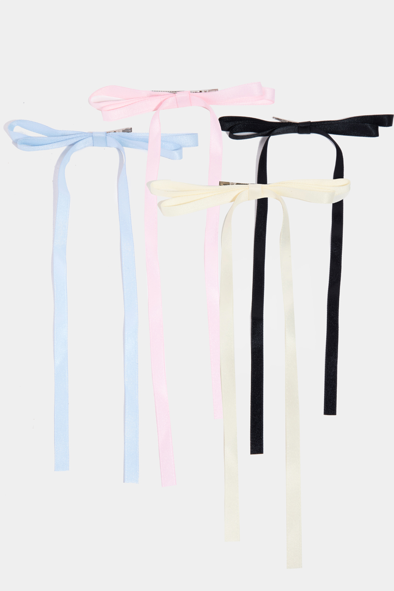 4Pc Long Thin Satin Ribbon Bow Hair Clips