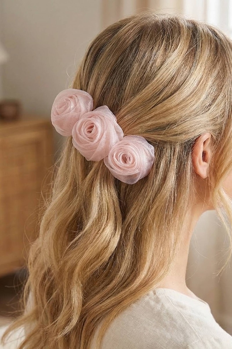 3Pc Mini Rose Row Hair Clip Set