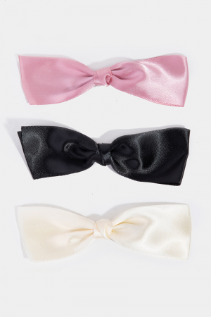 3Pc Simple Satin Bow Tie Hair Clips Set