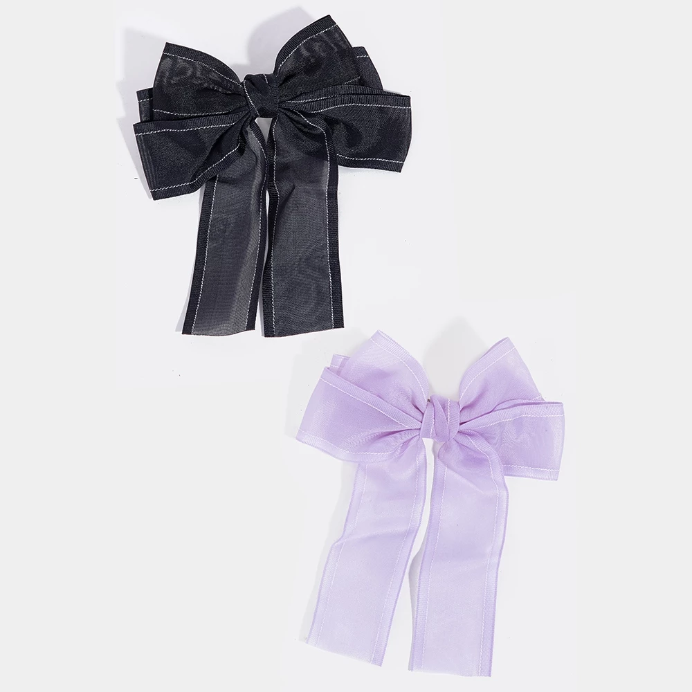 2Pc Sheer Ribbon Bow Hair Clips Set