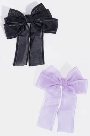 2Pc Sheer Ribbon Bow Hair Clips Set