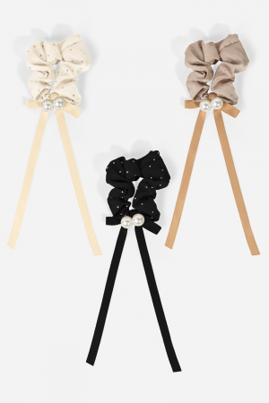 Three Piece Pearl Tail Hair Scrunchie Set