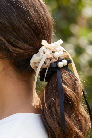 Three Piece Pearl Tail Hair Scrunchie Set
