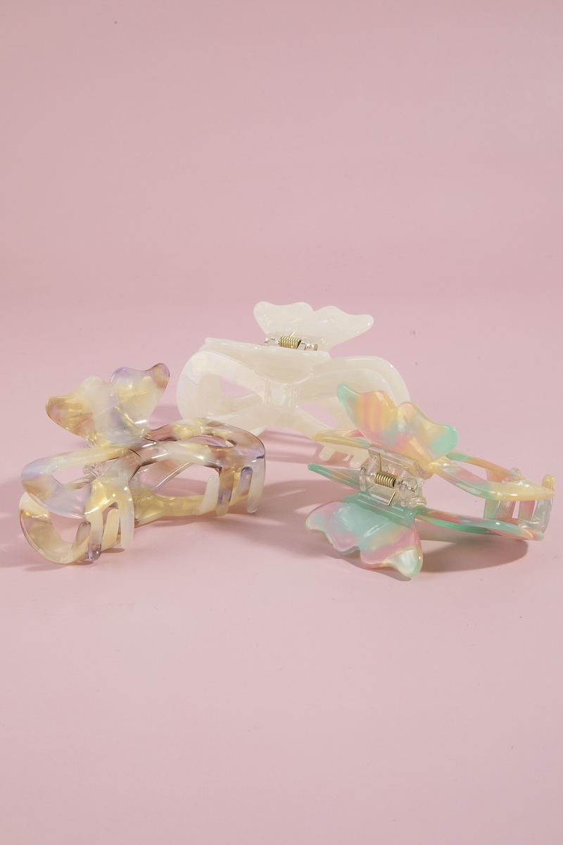 3 Piece Sculptural Iridescent Acetate Hair Claw Set