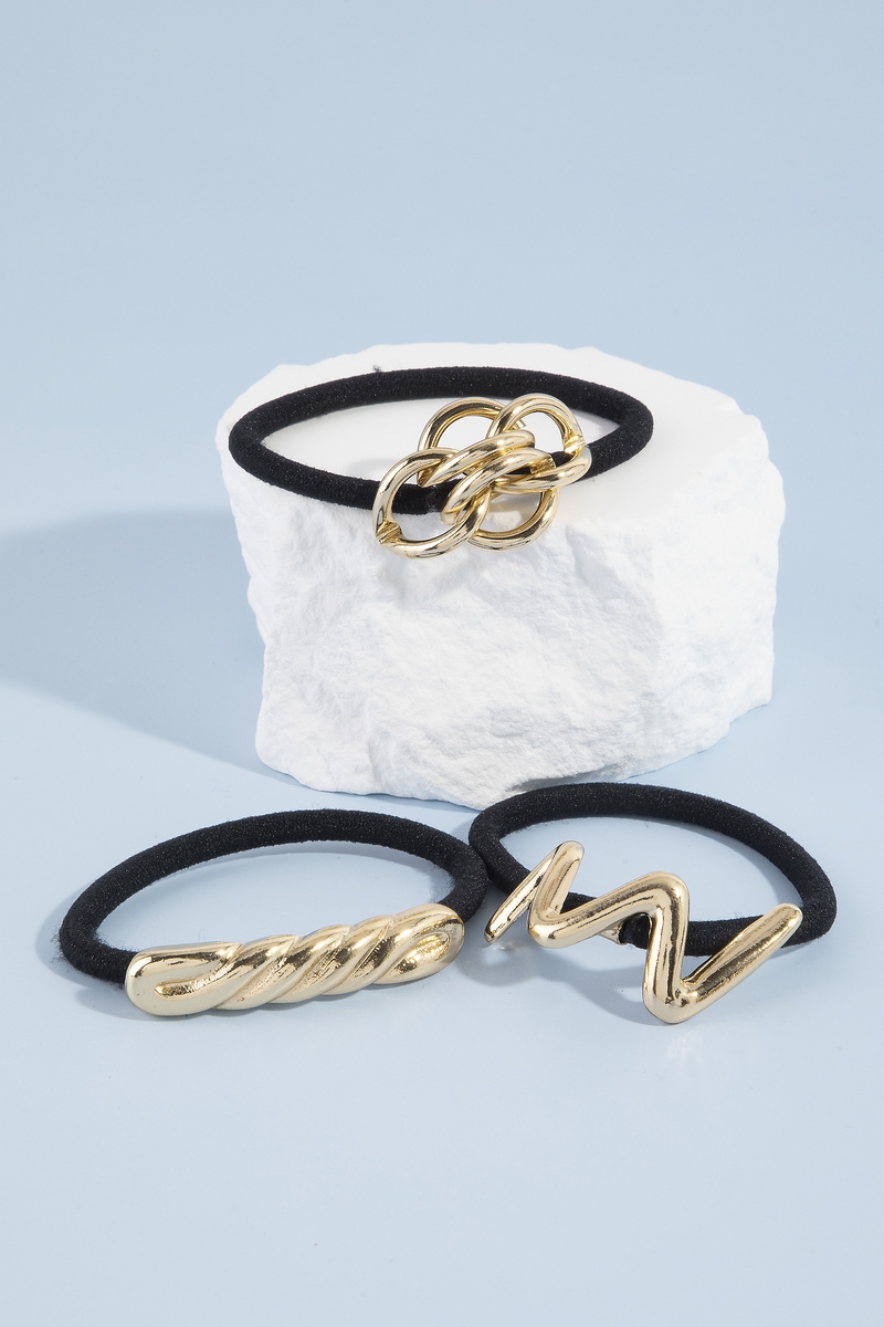 Elastic Hair Tie Set With Metal Charm Accents