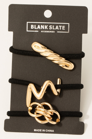 Mixed 3Pc Metallic Charms Hair Tie Set