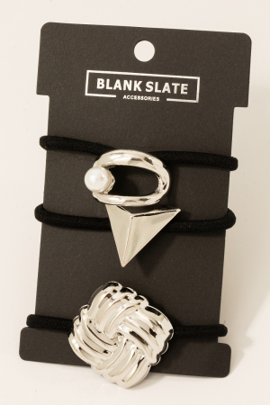 Pearl Stud Trianle And Knot Charm Hair Tie Set