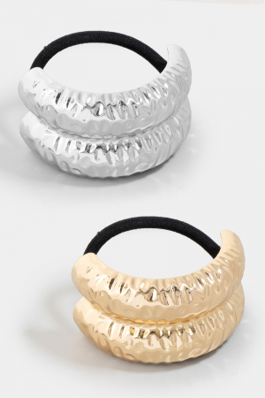 2Pc Gold And Silver Crumpled Cuff Hair Tie Set