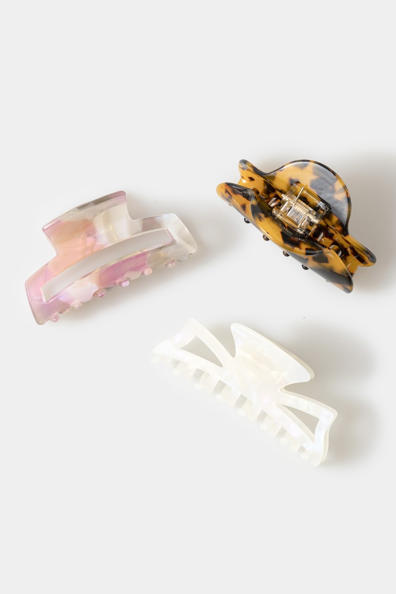 Acetate Three Piece Assorted Hair Claw Set