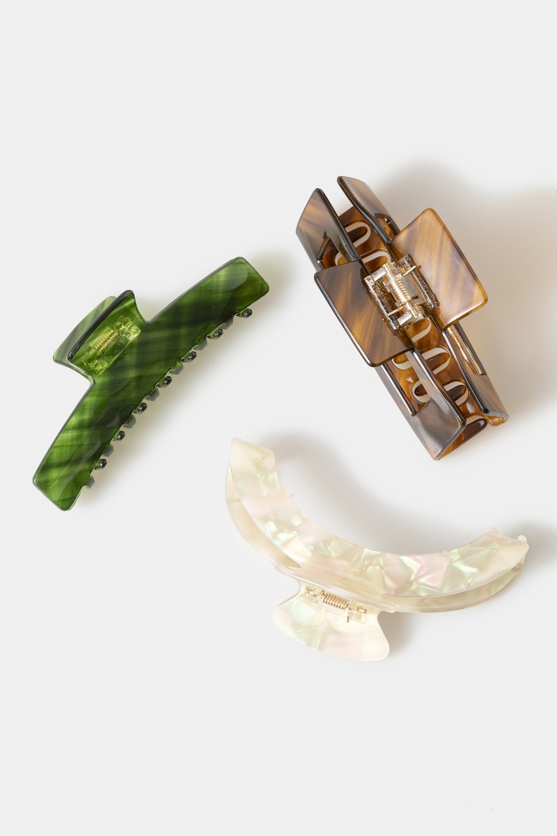 Long Three Piece Assorted Hair Claw Set