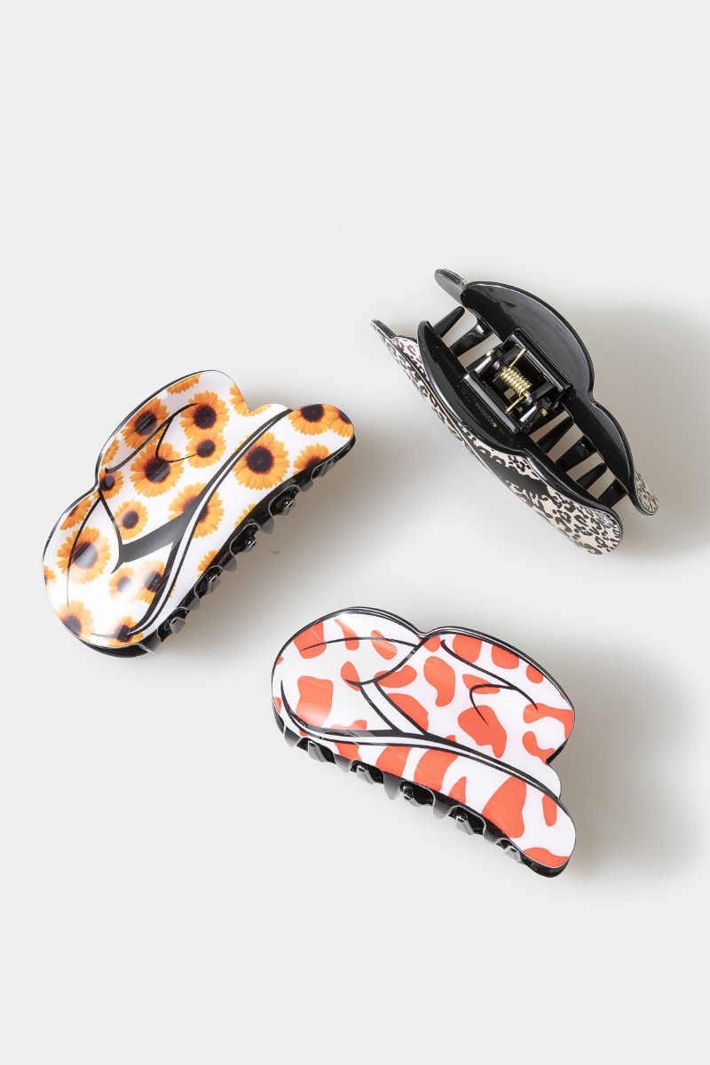 Floral Western Cowboy Hat Hair Claw Set
